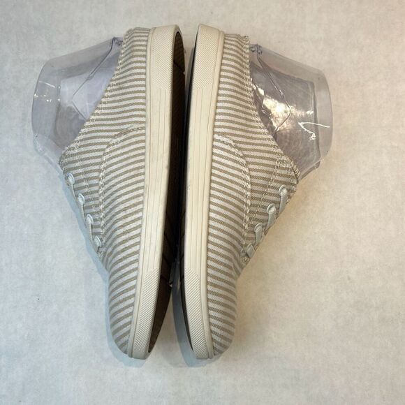 NEW Spenco White Tan Stripe Canvas Slip On Tennis Shoes Womens Sz 7 Orthotic Sne - Picture 6 of 9